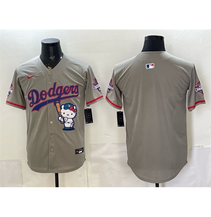 Men's Los Angeles Dodgers Blank Grey Hello Kitty Night 2025 World Series Champions Stitched Baseball Jersey