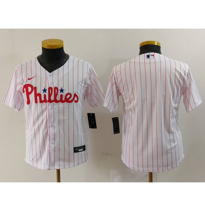 Youth Philadelphia Phillies Blank White Pinstripe Stitched Cool Base Jersey