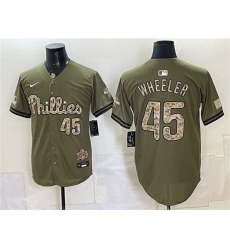 Men's Philadelphia Phillies #45 Zack Wheeler Olive 2026 Armed Forces Day Stitched Jersey
