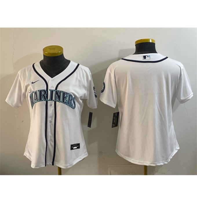Women's Seattle Mariners Blank White Cool Base Stitched Baseball Jersey(Run Small)