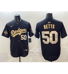 Men's Los Angeles Dodgers #50 Mookie Betts Black Gold 2025 World Series Champions Limited Stitched Baseball Jersey