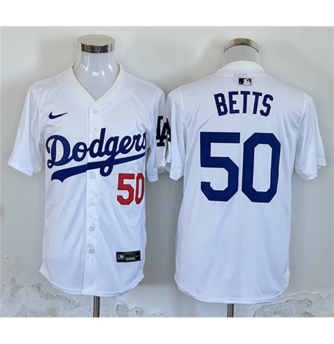 Men's Los Angeles Dodgers #50 Mookie Betts White Home Limited Stitched Baseball Jersey