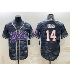 Men's Buffalo Bills Blank #14 Stefon Diggs Grey Navy Camo With Patch Cool Base Stitched Baseball Jersey
