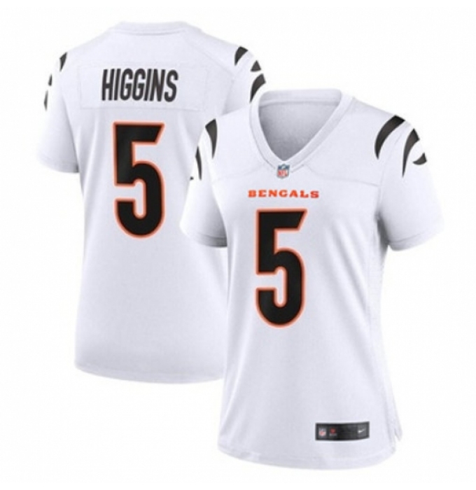 Women Cincinnati Bengals #5 Tee Higgins White Stitched Game Jersey