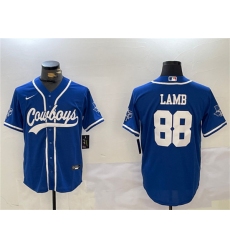 Men's Dallas Cowboys #88 CeeDee Lamb Royal With Cool Base Stitched Baseball Jersey