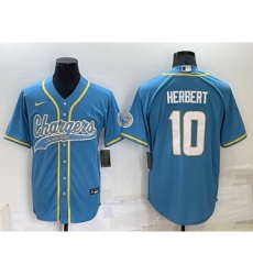 Men's Los Angeles Chargers #10 Justin Herbert Light Blue Stitched MLB Cool Base Nike Baseball Jersey