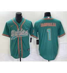 Men's Nike Miami Dolphins #1 Tua Tagovailoa Aqua Cool Base Stitched Baseball Jersey