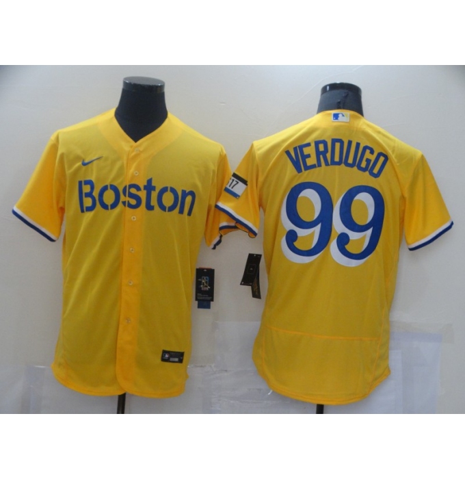 Men's Boston Red Sox #99 Alex Verdugo Nike Gold-Light Blue 2021 City Connect Replica Jersey