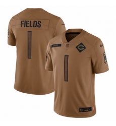 Men's Chicago Bears #1 Justin Fields Nike Brown 2023 Salute To Service Limited Jersey