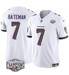 Men's Baltimore Ravens #7 Rashod Bateman White F.U.S.E 2024 AFC North Division Champions Vapor Limited Football Jersey