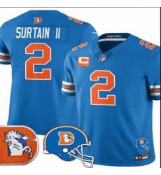 Men's Denver Broncos #2 Patrick Surtain II Blue F.U.S.E. With 2-Star C Throwback Vapor Limited Football Stitched Jersey