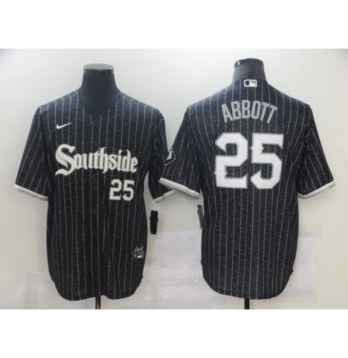Men's Nike White Sox Southside #25 Jim Abbott Black City Connect Authentic Jersey