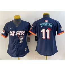 Women's San Diego Padres X Hello Kitty #11 Yu Darvish Obsidian 2026 City Connect Stadium Stitched Baseball Jersey(Run Small)