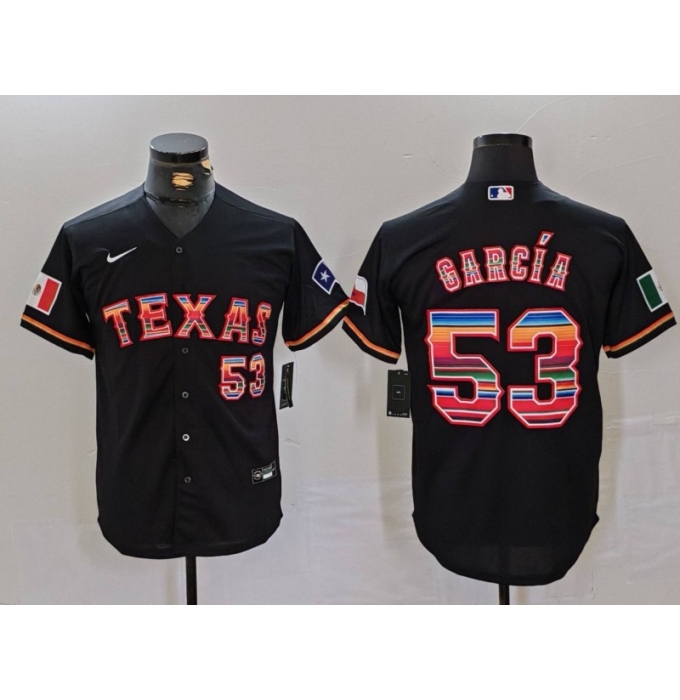 Men's Texas Rangers #53 Adolis Garcia Black Rainbow Mexico Cool Base Stitched Jersey