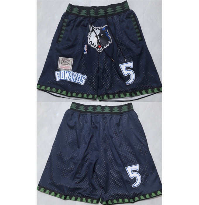 Men's Minnesota Timberwolves #5 Anthony Edwards Black Shorts (Run Small)