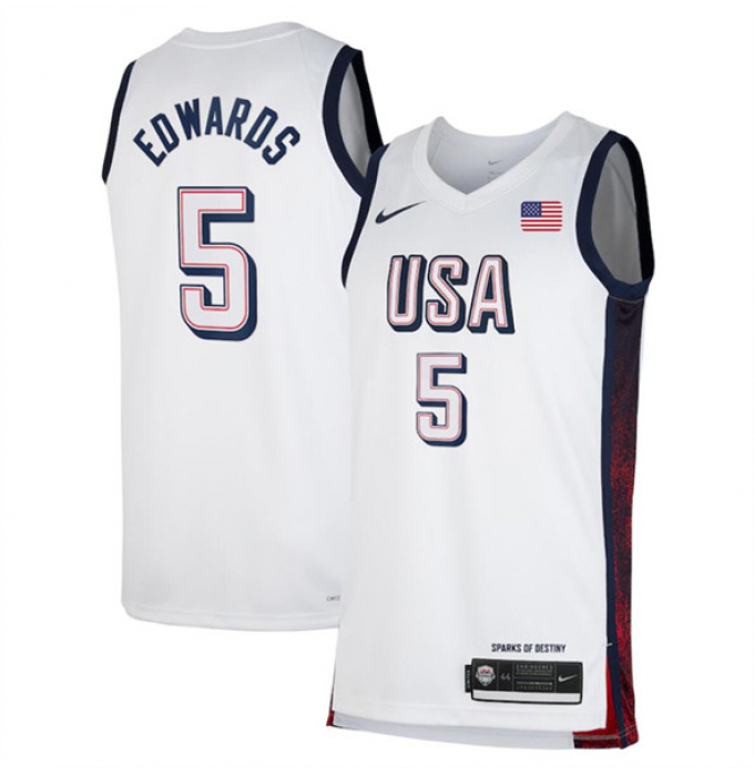 Men's USA Basketball #5 Anthony Edwards White 2024 Swingman Stitched Jersey