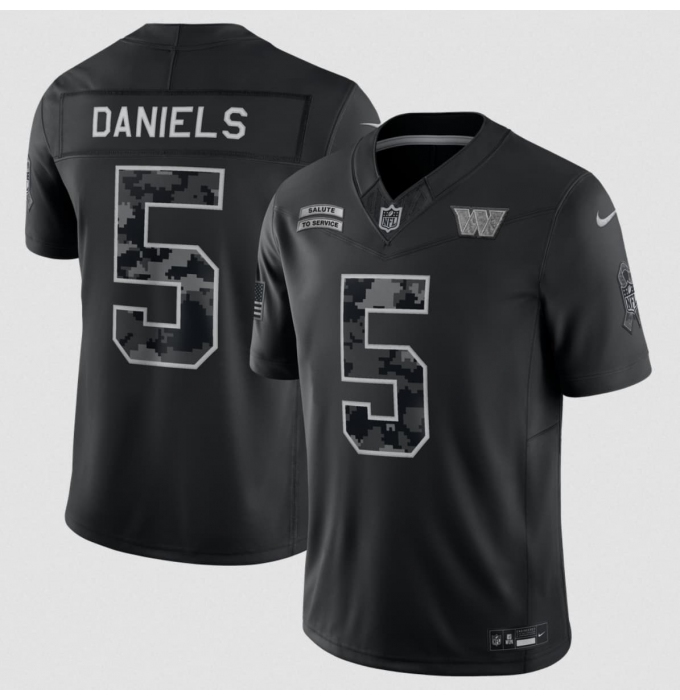 Men's Washington Commanders #5 Jayden Daniels Black 2026 F.U.S.E. Salute to Service Limited Football Stitched Jersey