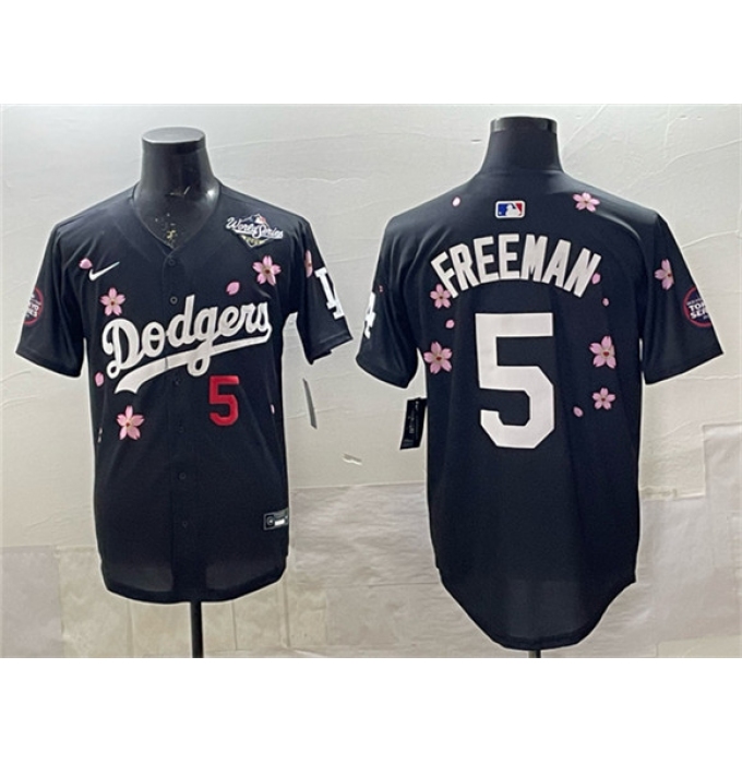 Men's Los Angeles Dodgers #5 Freddie Freeman Black 2025 World Series Tokyo Series Limited Stitched Baseball Jersey