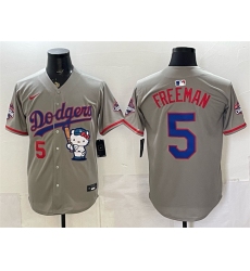 Men's Los Angeles Dodgers #5 Freddie Freeman Grey Hello Kitty Night 2025 World Series Champions Stitched Baseball Jersey