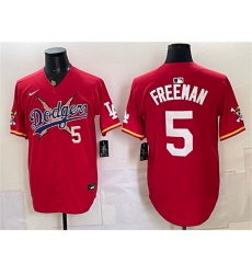 Men's Los Angeles Dodgers x One Piece #5 Freddie Freeman Red Vapor Premier Limited Stitched Baseball Jersey