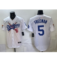 Men's Los Angeles Dodgers x One Piece #5 Freddie Freeman White Vapor Premier Limited Stitched Baseball Jersey