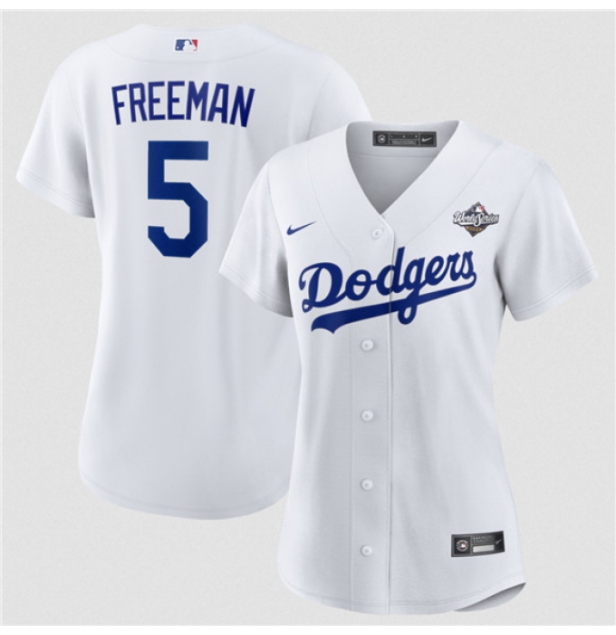 Women's Los Angeles Dodgers #5 Freddie Freeman White 2025 World Series Home Cool Base Stitched Baseball Jersey(Run Small)