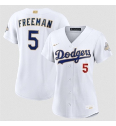 Women's Los Angeles Dodgers #5 Freddie Freeman White 2026 Gold Collection Stadium Stitched Baseball Jersey(Run Small)