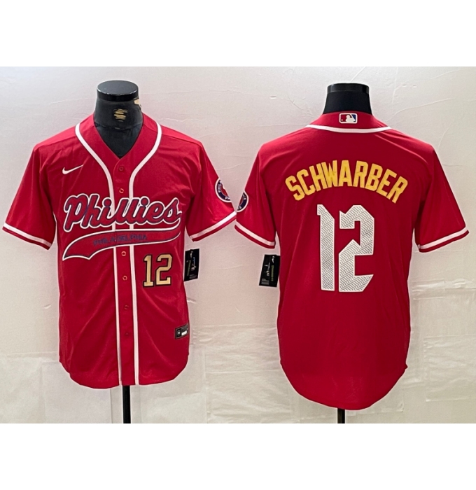 Mens Philadelphia Phillies #12 Kyle Schwarber Red 2024 City Connect Stitched Jersey