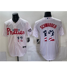 Men's Philadelphia Phillies #12 Kyle Schwarber White USA 250 Fourth of July Home Stitched Baseball Jersey