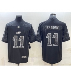 Men's Philadelphia Eagles #11 AJ Brown Black Reflective Limited Stitched Football Jersey