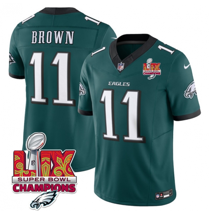 Men's Philadelphia Eagles #11 A.J. Brown Green 2025 Eagles Logo Super Bowl LIX New F.U.S.E. Vapor Untouchable Limited Football Stitched Jersey