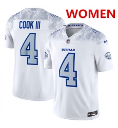 Women's Buffalo Bills #4 James Cook III White 2025 F.U.S.E. “Rivalries” Vapor Untouchable Football Stitched Jersey(Run Small)