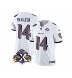 Men's Nike Baltimore Ravens #14 Kyle Hamilton White 2023 F.U.S.E Throwback Vapor Limited Stitched Jersey
