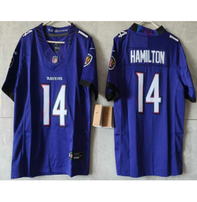 Women's Baltimore Ravens #14 Kyle Hamilton Limited Purple Vapor FUSE Jersey