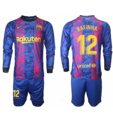 Men 2021-2022 Club Barcelona Second away blue Long Sleeve 12 Soccer Jersey