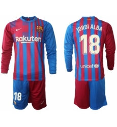 Men 2021-2022 Club Barcelona home red blue Long Sleeve 18 Nike Soccer Jersey