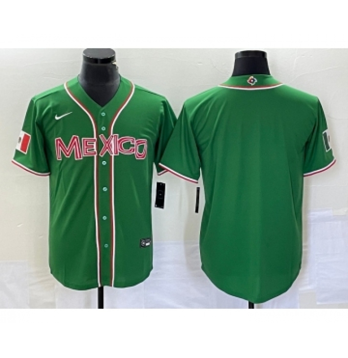 Men's Mexico Baseball Blank Green 2023 World Baseball Classic Stitched Jersey