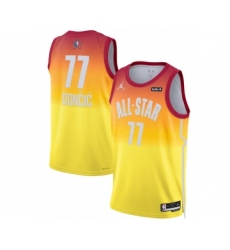 Men's 2023 All-Star #77 Luka Doncic Orange Game Swingman Stitched Basketball Jersey