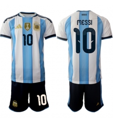 Men's Argentina #10 Lionel Messi White Blue 2025-26 Home Soccer Jersey Suit