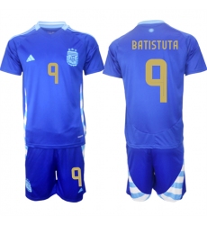 Men's Argentina #9 Gabriel Batistuta Blue 2024-25 Away SoccerJersey Suit