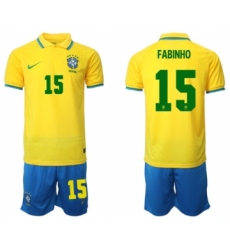 Men's Brazil #15 Fabinho Yellow Home Soccer Jersey Suit
