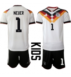 Youth Germany #1 NEUER National Team FIFA x World Cup 2026 Home White On Field Kids Jersey