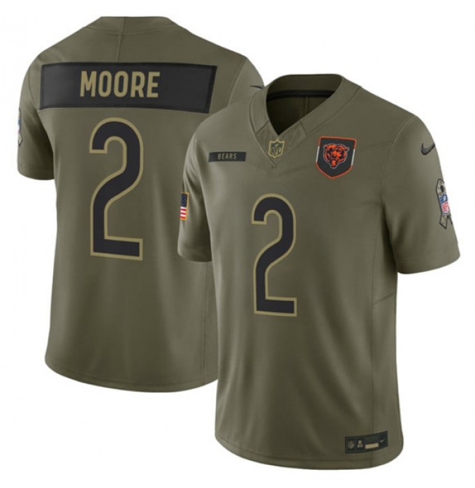 Men's Chicago Bears #2 D.J. Moore Olive 2025 Salute to Service Limited Football Stitched Jersey