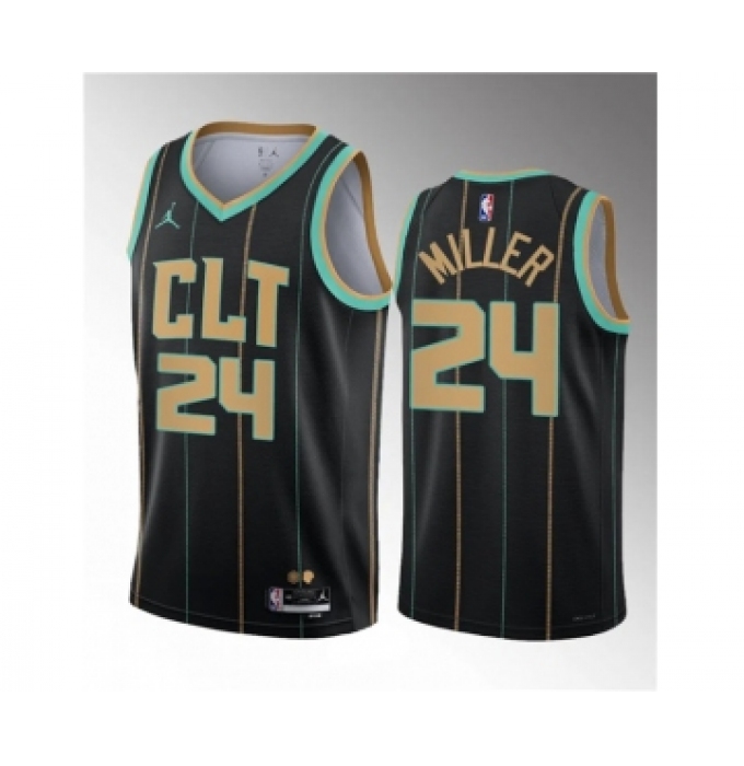 Men's Charlotte Hornets #24 Brandon Miller Black 2023 Draft City Edition Stitched Basketball Jersey