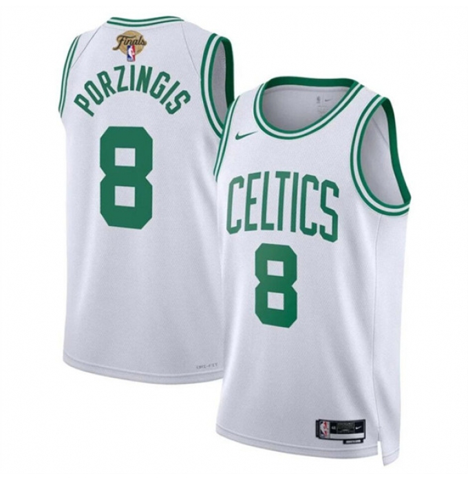 Men's Boston Celtics #8 Kristaps Porzingis White 2024 Finals Association Edition Stitched Basketball Jersey