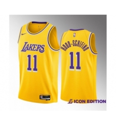 Men's Los Angeles Lakers #11 Jalen Hood-Schifino Yellow 2023 Draft Icon Edition Stitched Basketball Jersey