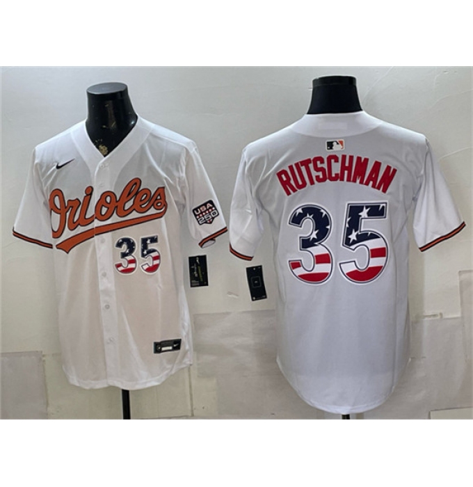 Men's Baltimore Orioles #35 Adley Rutschman White USA 250 Fourth of July Home Stitched Baseball Jersey