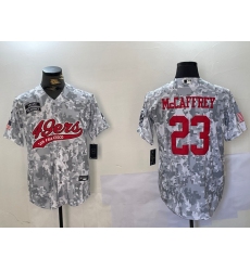 Men's San Francisco 49ers #23 Christian McCaffrey Arctic Camo 2024 Salute to Service Stitched Baseball Jersey