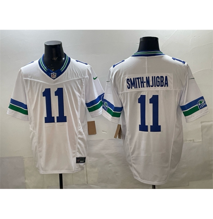 Men's Seattle Seahawks #11 Jaxon Smith-Njigba White F.U.S.E. Vapor Throwback Limited Stitched Football Jersey