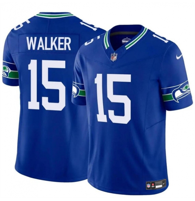 Men's Seattle Seahawks #15 P.J. Walker Royal 2024 F.U.S.E Throwback Vapor Limited Football Stitched Jersey